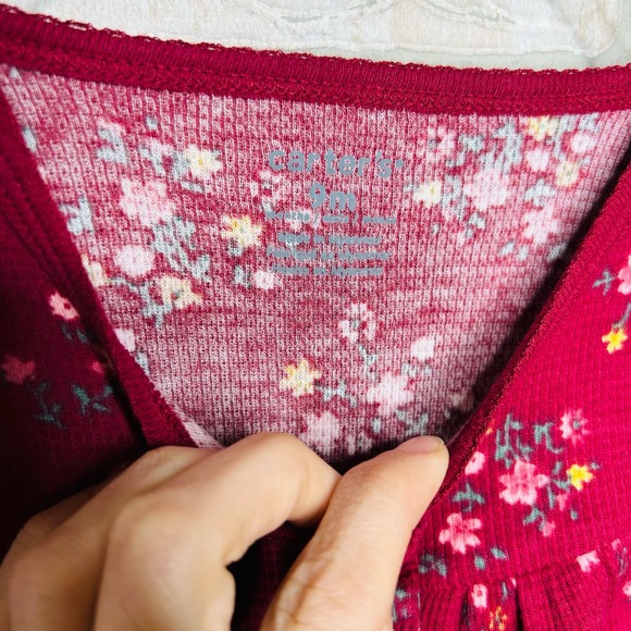 Burgundy Floral Snap Footed Pajamas - Picture 3 of 5